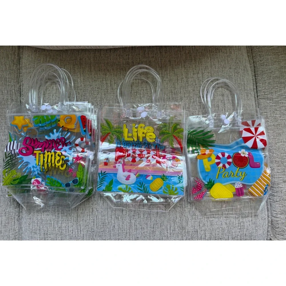 Summer Pool Party Clear PVC Favor Bags Lot of 10 Tropical Beach Theme Reusable